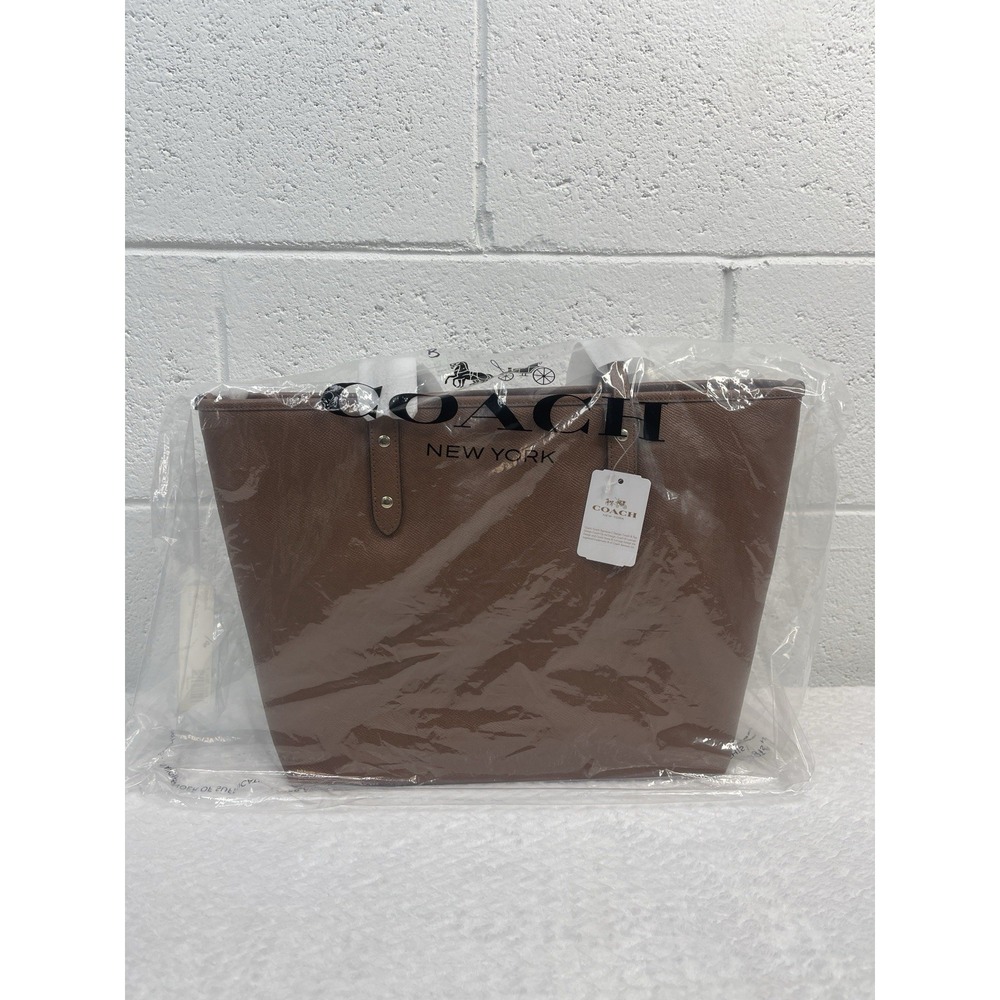 COACH F58846 CITY ZIP TOTE IN CROSSGRAIN LEATHER‎ Camel/Brown Gold Hardware Bag